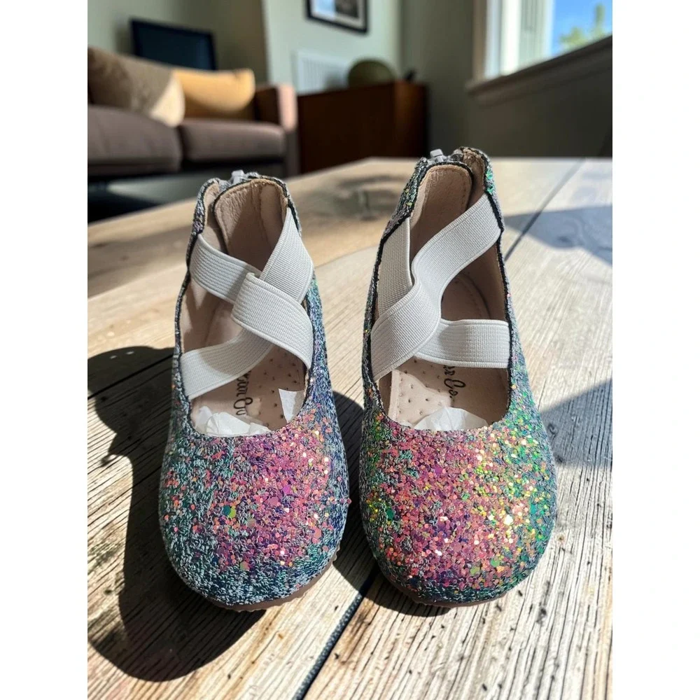 NEW Leather Toddler Size 4C Girl's Iridescent Glitter Ballerina Flats Shoes